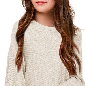 Girl's Oversized Crewneck Fall Sweaters Kids Batwing Long Sleeve Slouchy